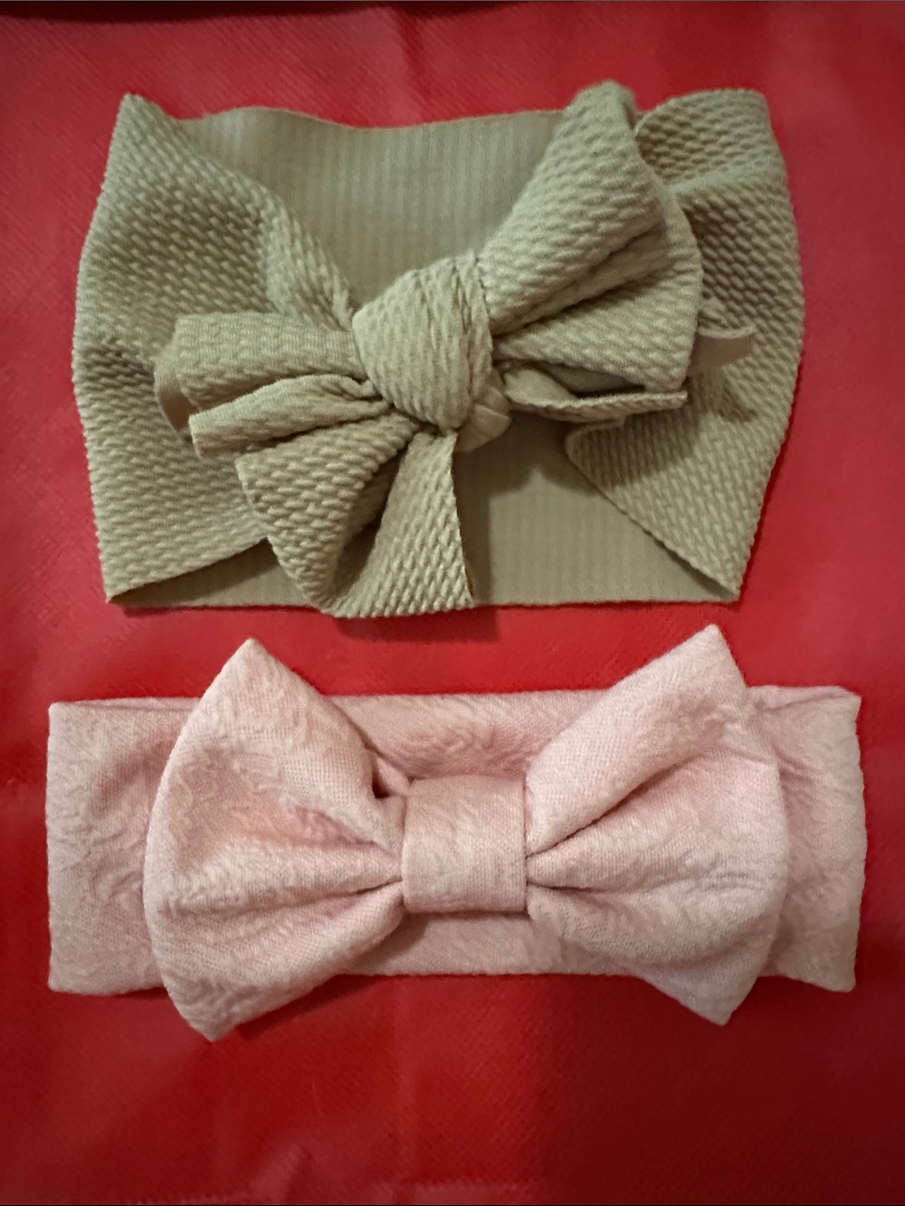 Kids Bow Headbands - Pink and Light Olive Set